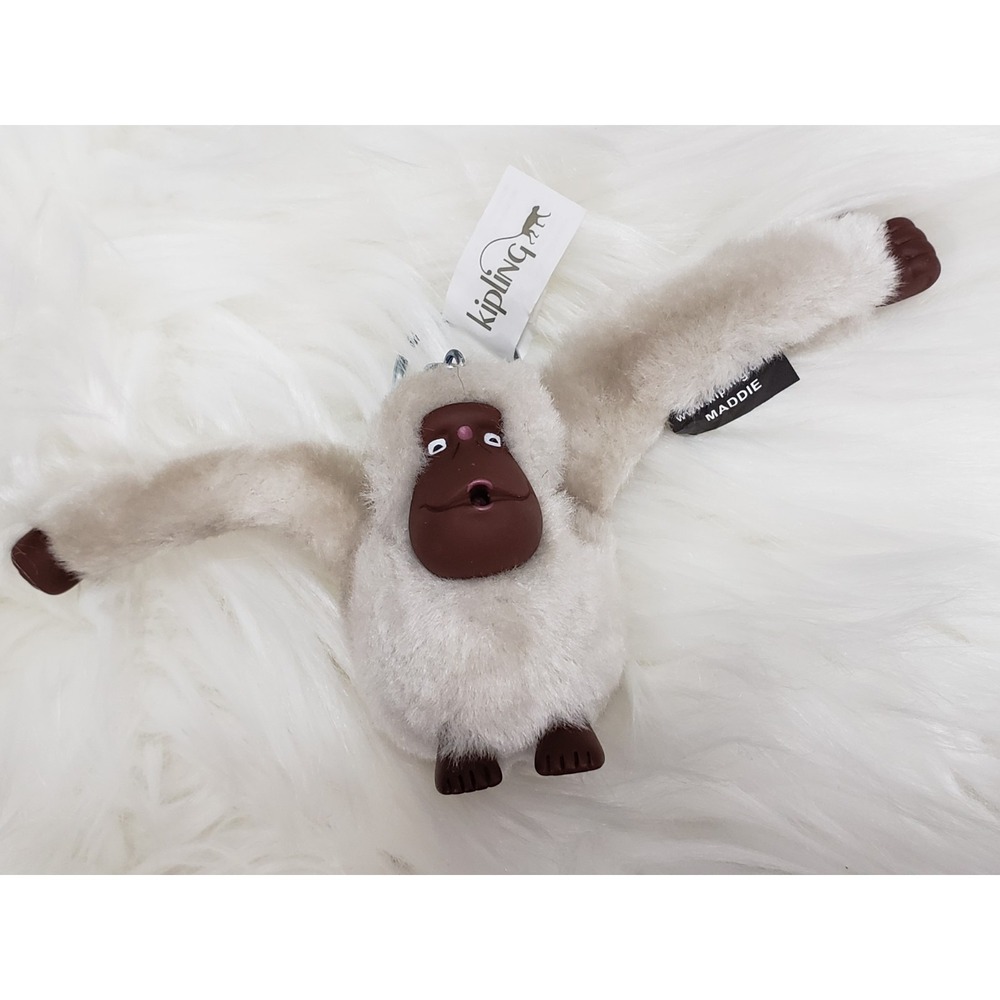 NEW Kipling‎ MADDIE GRAY Plush Monkey Handbag Key Chain Ring Bag Charm Ape